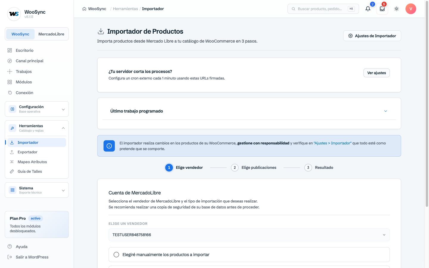 Importador: elegí la cuenta y cómo traer tus publicaciones