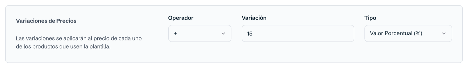 Plantilla: variación de precio +15% para publicar más caro en MercadoLibre
